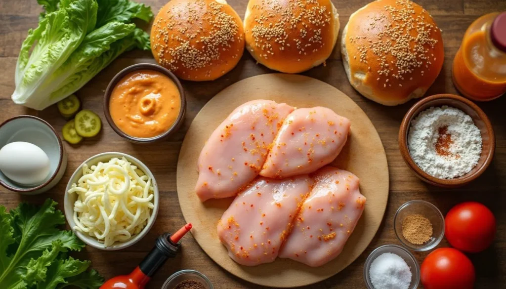 Ingredients for Popeyes-style chicken sandwich Ingredients for Popeyes-style chicken sandwich