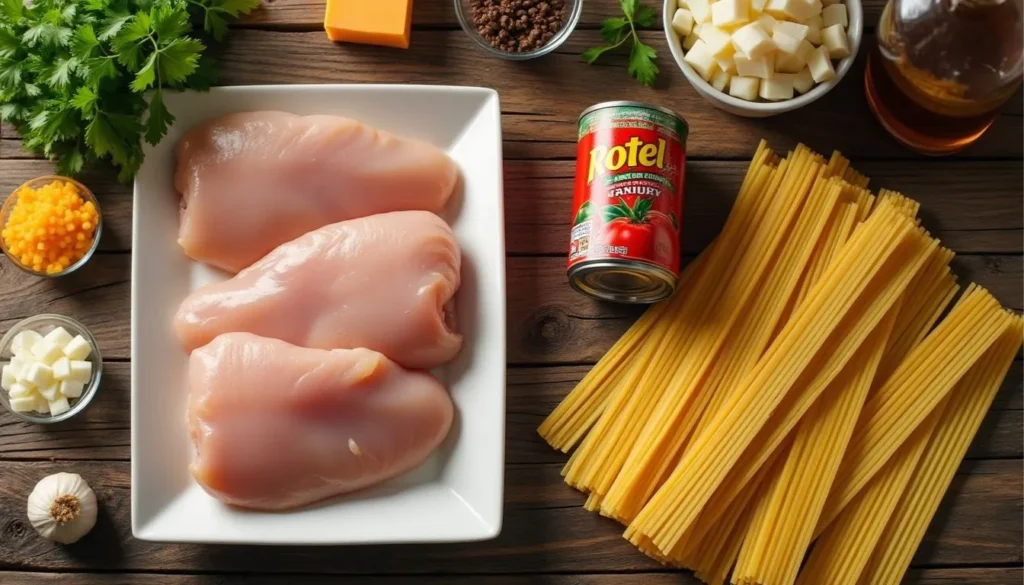 Ingredients for Rotel Chicken Spaghetti Casserole