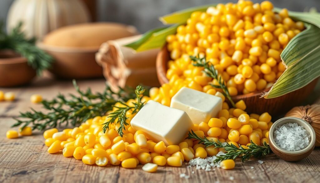 Fresh corn ingredients for cream corn from scratch Fresh corn ingredients for cream corn from scratch